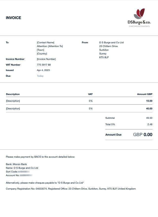 Xero Invoice Template